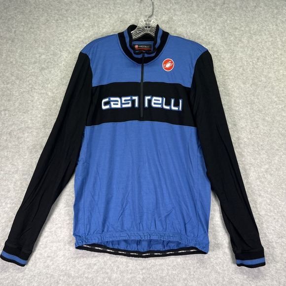 Castelli Cycling Jersey 2XL Blue Black Long Sleeve Australian Merino Wool - Picture 1 of 8